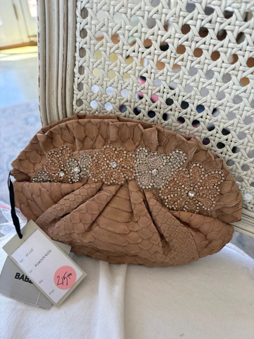 Beaded Floral Embellished Tan Clutch